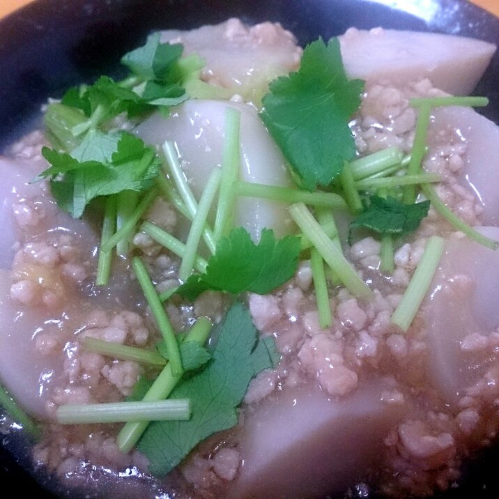 ほっこり♪里芋とカブのそぼろあんかけ